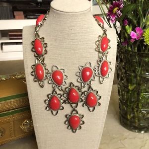 Ann Taylor Red and Silver Statement Necklace